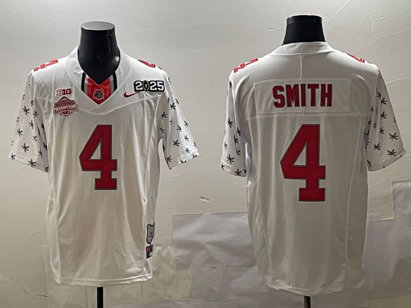 Men Ohio State Buckeyes #4 Smith White Three generations Nike 2025 NCAA Jersey